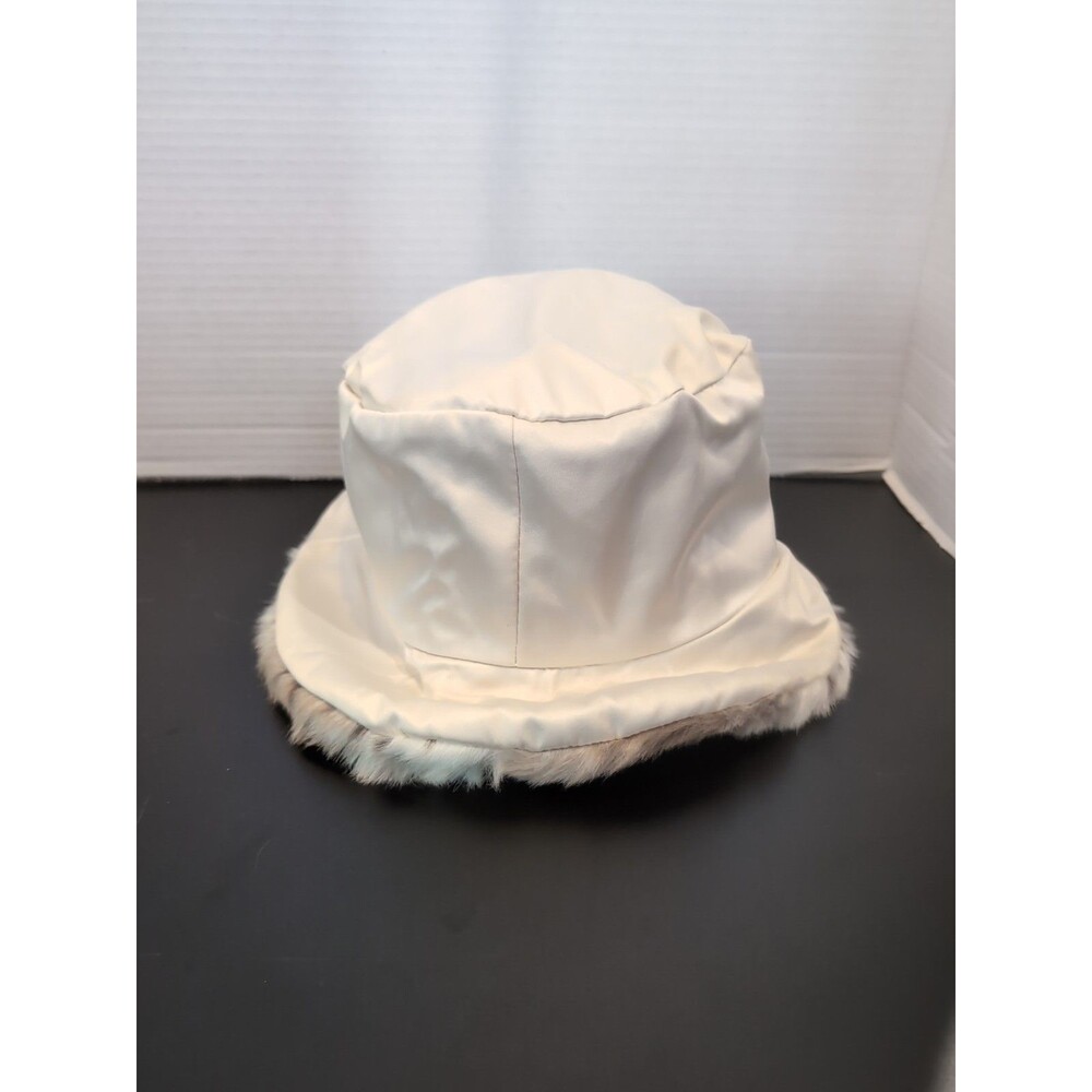 "DENNIS" by Dennis Basso Faux Fur Lined Bucket Style Hat/Cap  Ivory One Size NEW